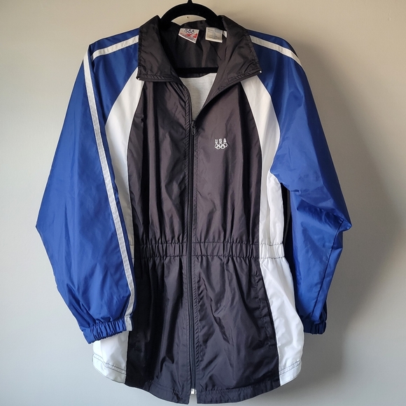 USA OLYMPICS Vintage Cinched Waist Full Zip Windbreaker Womens XL (16) JC PENNEY - Picture 5 of 16